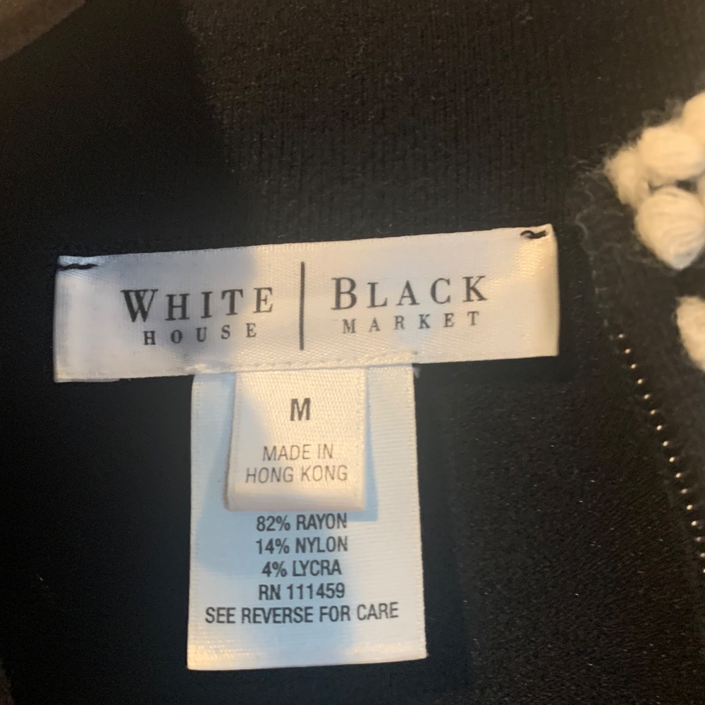 White House Black Market Black/Ivory Double Zip Cardigan Sweater sz M - Picture 4 of 7